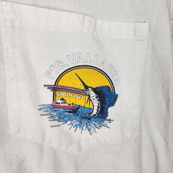 Vintage Mexican Puerto Vallarta Sailfish Shirt Mens M White Surfer - Picture 9 of 12